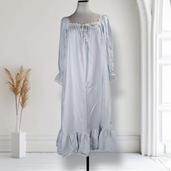 Vintage Victoria Secret Y2K Cottagecore Cotton Chemise Nightgown Size S Blue
